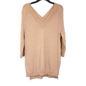 Anthropologie Moth Double V Neck 100% Extra Fine Merino Wool Warm Tan Sweater XS